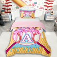 thumbnail image 1 of Erosebridal Ice Cream Baseball Print Twin Bedding For Kids,Boys Sport Theme Personalized Initial A Duvet Cover Set,Pink Reversible,2pcs,No Comforter, 1 of 5
