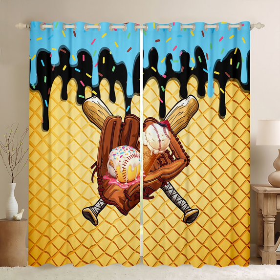 Erosebridal Ice Cream Drip Blackout Curtains Set of 2 (52x84 Each),Kids Baseball Ball Sport Window Curtains For Boys