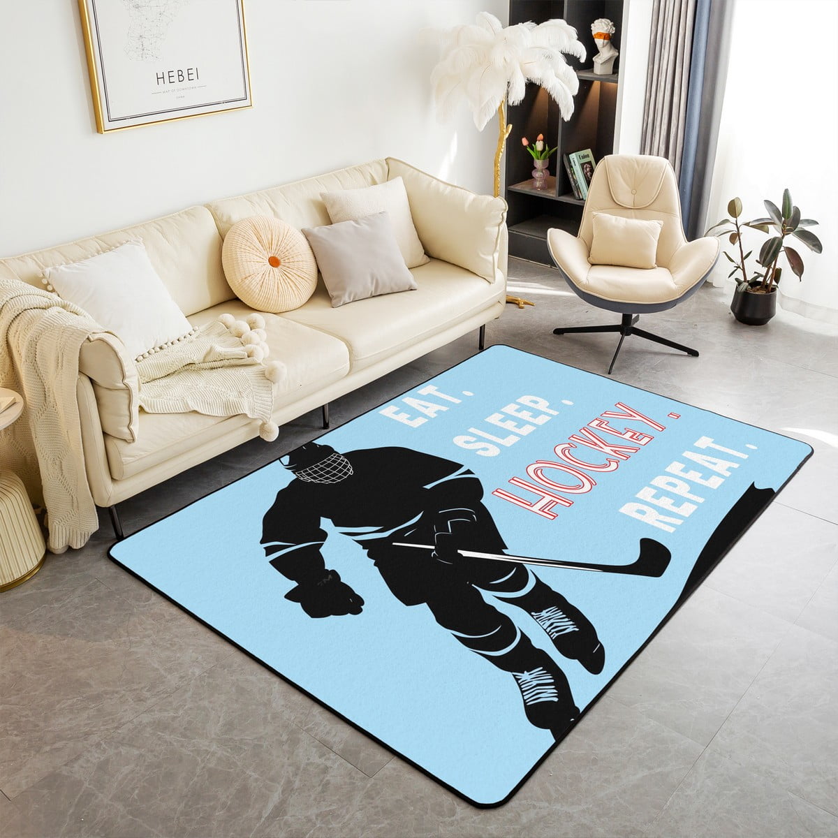 Erosebridal Ice Hockey Area Rugs For Living Room 3x5,Eat Sleep Hockey ...