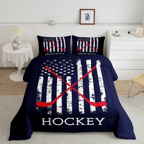 Erosebridal Ice Hockey Bedding Twin Comforter Set, Sports Game Down Comforter, US Flag Room Decor, 2 Pieces