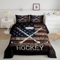 thumbnail image 1 of Erosebridal Ice Hockey Duvet Insert Full Size, American Flag Comforter Set Teens, Hockey Sports Game Bedding Set United States Federations Stars Stripes Retro Quilt with 2 Pillow Cases, 1 of 6