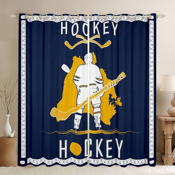 Erosebridal Ice Hockey Gamer Curtains Pack of 2 (42x84 Each) for Kids Boys,Teens Sport Theme Curtains Blackout,Breathable Home Decor