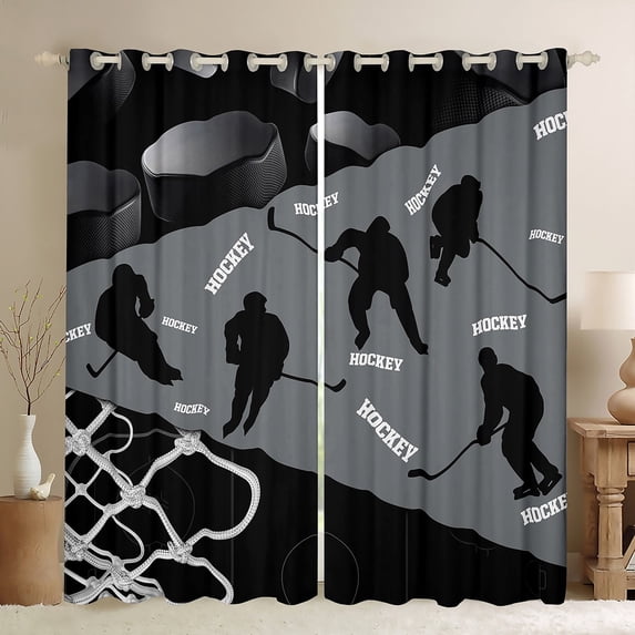 Erosebridal Ice Hockey Print Curtains for Living Room, Modern Ball Sports 30%-50% Blackout Curtains Set of 2 (38x54), Teenager