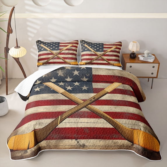 Erosebridal Ice Hockey Quilt Full for Girls Boys, Est Sleep Sports Full Bedspread Sets, 3 Pieces