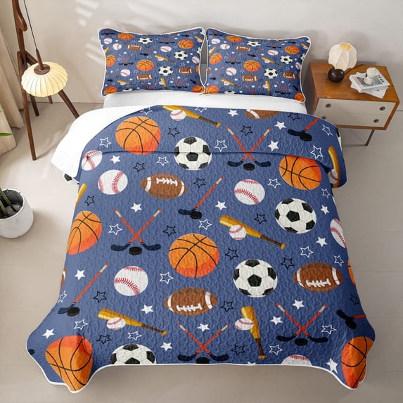 Erosebridal Ice Hockey Stick Quilt Full,Boys Ball Games Rugby Sport Full Bedspread Sets For Kids Teens,3 Pieces