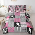 thumbnail image 1 of Erosebridal Ice Hockey Theme Bedding Sets Twin Size,Sports Comforter Sets With Sheets,Pink Gray Checkered Bed In A Bag Twin Size, Lightweight Bedroom Decorative,7-Piece Reversible, 1 of 5