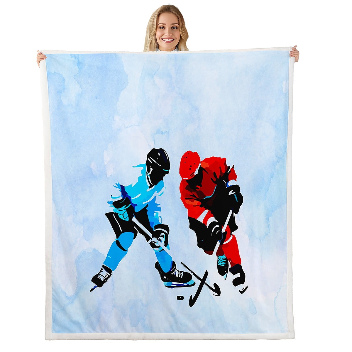 Ice Hockey Themed Throw Blanket – Canadian Flag Design, Soft Sherpa Fleece For Kids & Teens