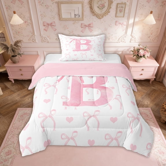Erosebridal Dreamy Initial A-Z Comforter Sets Twin Size, Initial Letter B Comforters & Duvets, Girly Fairly Decor, Reversible