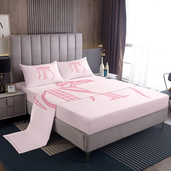 Erosebridal Initial A to Z Twin Sheet Sets, Bowknot D Bedding Twin Size, Cartoon Monogrammed Decor 3pcs