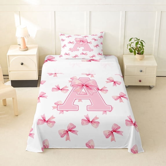 Erosebridal Initial Alphabet A Twin Sheet Sets,Dreamy Princess Bowknot Bedding For Bowtie Girls 3-Piece
