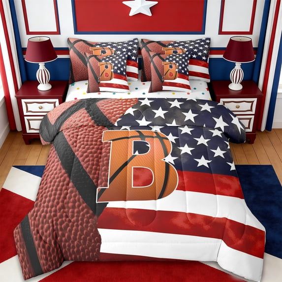 Erosebridal Initial Alphabet B 7pcs Bedding Comforter Set,American Rugby Ball Games Queen Bedding Sets For Kids Boys,Reversible