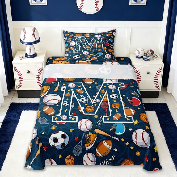 Erosebridal Initial Alphabet M Twin Sheet Sets,American Rugby Sport Games Kids Bedding For Boys 3-Piece