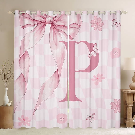 Erosebridal Initial Alphabet P Kids Blackout Curtains Set of 2 (52x84 Each),Pink Floral Flowers Window Curtains For Bowtie Girls