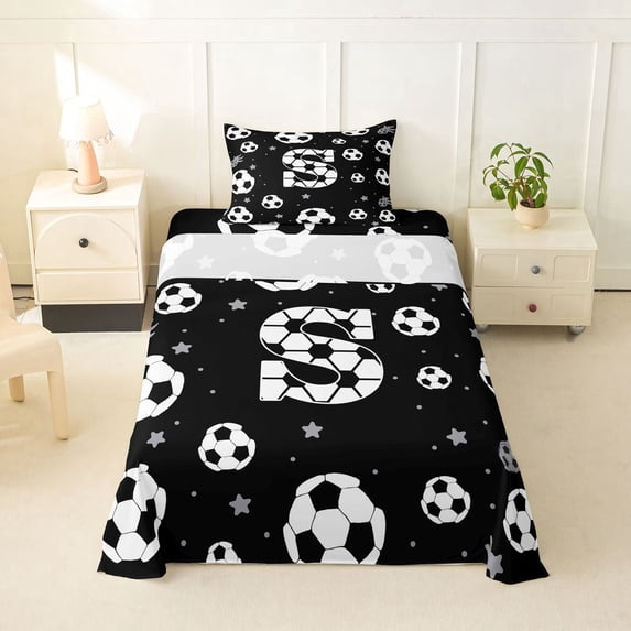 Erosebridal Initial Alphabet S Twin Sheet Sets,Ball Sport Games Theme Kids Bedding For Football Boys 3 Pieces