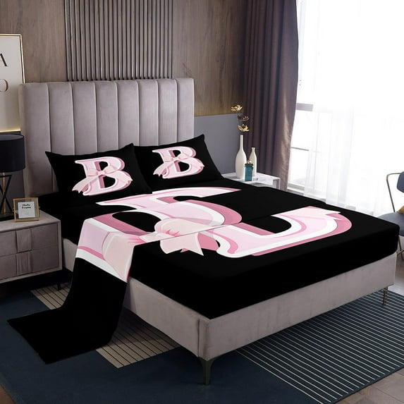 Erosebridal Initial B Letter Sheet Set Twin, Princess Bow Bedding Sets Twin Size, Pink Monogrammed Reversible Twin Sheet Sets, Microfiber Room Decor, 3-Piece