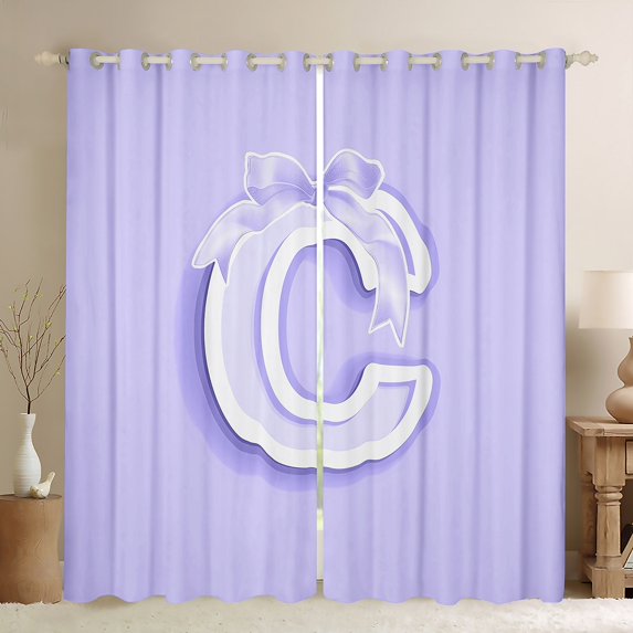 Erosebridal Initial C Letter Curtains and Drapes (52x63), Princess Bow 30%-50% Blackout Curtains for Bedroom, Purple Monogrammed Curtains for Living Room, Window Curtains Room Decor