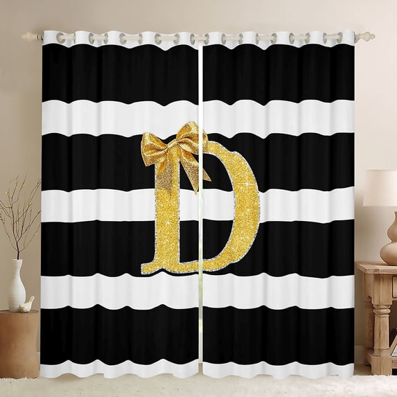 Erosebridal Initial D Letter Black Out Curtains for Kids, Princess Bowknot Curtains Pack of 2 (42x63 Each)