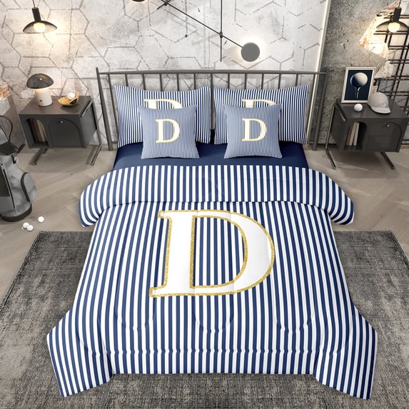 Erosebridal Initial D Letter Kid Bedding Comforter Set 7pcs, Abstract Stripe King Bedding Sets