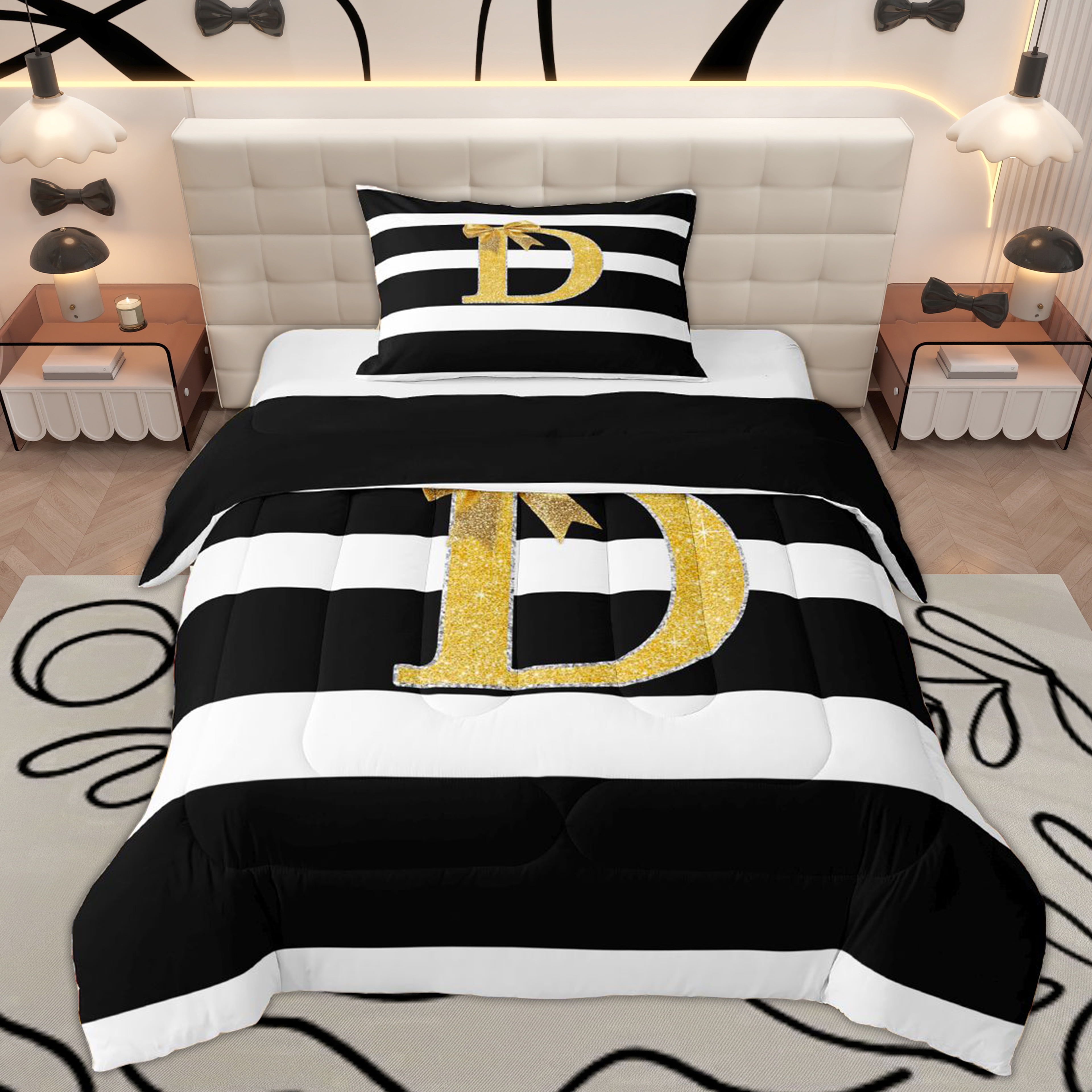 Erosebridal Initial D Letter Twin Comforter Sets for Kids, Princess ...