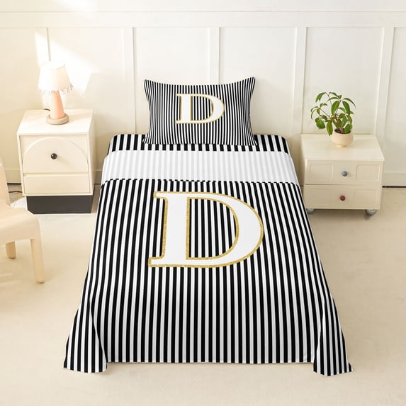Erosebridal Initial D Letter Twin Sheet Sets for Kids, Abstract Lines Bedding, 3-Piece