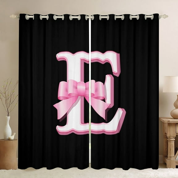 Erosebridal Initial E Letter Curtains for Living Room, Princess Bow 30%-50% Blackout Curtains Set of 2 (38x54), Monogrammed Curtains and Drapes (38x54), Window Curtains Room Decor