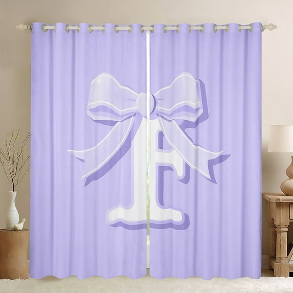 Erosebridal Initial F Letter Curtains Pack of 2 (38x45), Princess Bow 30%-50% Black Out Curtains, Purple Monogrammed Curtains for Living Room, Window Curtains Room Decor