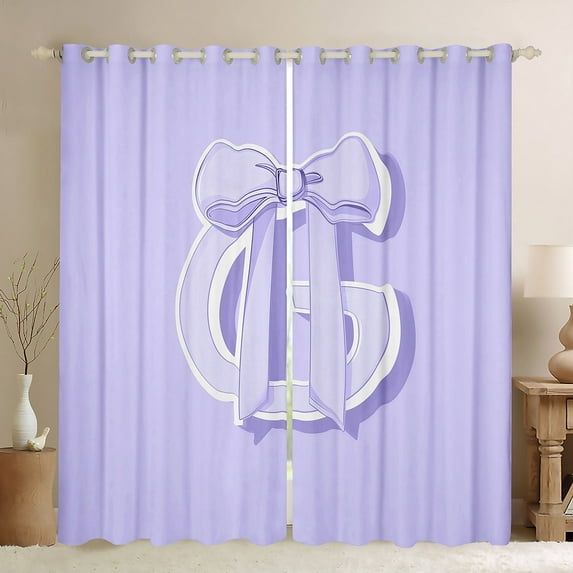 Erosebridal Initial G Letter Curtains for Living Room, Princess Bow 30%-50% Blackout Curtains Set of 2 (38x45), Purple Monogrammed Curtains and Drapes (38x45), Window Curtains Room Decor