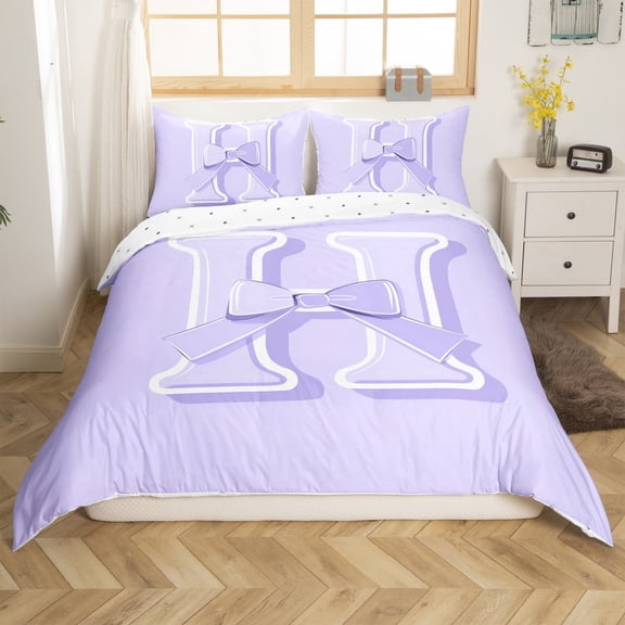 Erosebridal Initial H Letter Duvet Cover Twin, Princess Bow Bedding Sets Twin Size, Purple Monogrammed Reversible Comforter Cover Twin, Microfiber Room Decor, 2 Pieces(No Comforter)