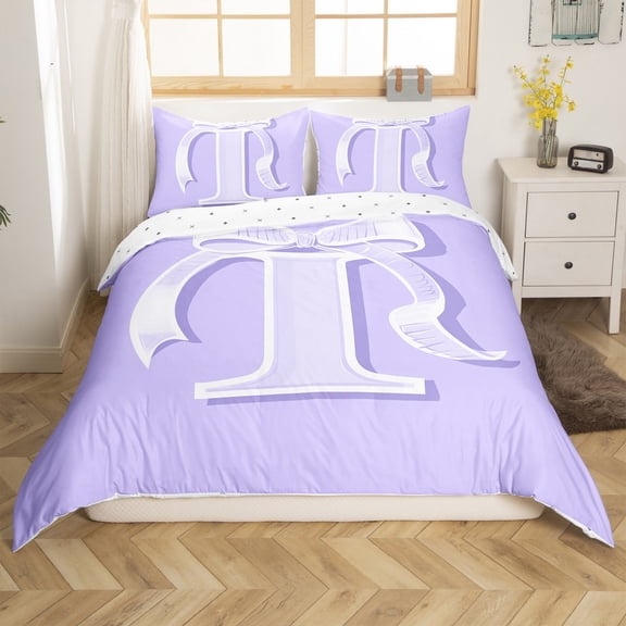 Erosebridal Initial I Letter Comforter Cover Twin, Princess Bow Duvet Cover Twin, Purple Monogrammed Reversible Bedding Twin Size, Microfiber Room Decor, 2 Pieces(No Comforter)