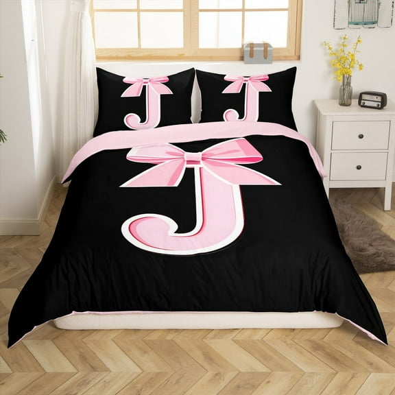 Erosebridal Initial J Letter Bedding Sets Twin Size, Princess Bow Comforter Cover Twin, Pink Monogrammed Reversible Bedding Twin Size, Microfiber Room Decor, 2 Pieces(No Comforter)