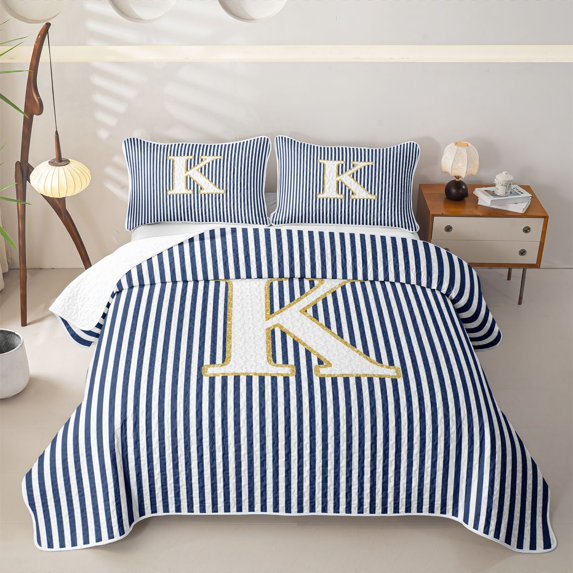Erosebridal Initial K Letter Boys Girls Twin Quilt Set, Abstract Stripe Twin Coverlet Set, 2pcs