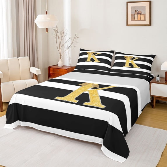 Erosebridal Initial K Letter Queen Sheet Sets for Kids, Princess Bowknot Bed Set, 4-Piece