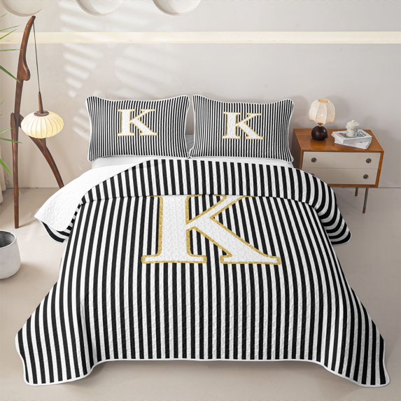 Erosebridal Initial K Letter Twin Quilt Set for Boys Girls, Abstract Lines Twin Coverlet Set, 2pcs