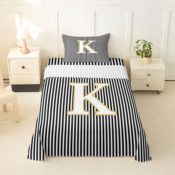 Erosebridal Initial K Letter Twin Sheet Sets for Kids, Abstract Lines Bedding, 3pcs