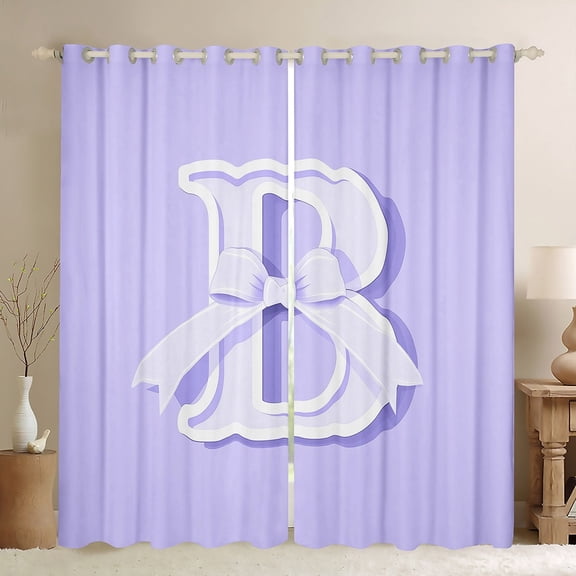 Erosebridal Initial Letter B Curtains Pack of 2 (42x63), Purple 30%-50% Black Out Curtains, Kawaii Bow-tie Curtains for Living Room, Window Curtains Room Decorative