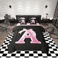 thumbnail image 1 of Erosebridal Initial Letter A Bedding Sets Twin Size, Black Pink Comforter Sets with Sheets, Kawaii Bow-tie Reversible Bed Set, Lightweight Room Decorative, 7pcs, 1 of 6