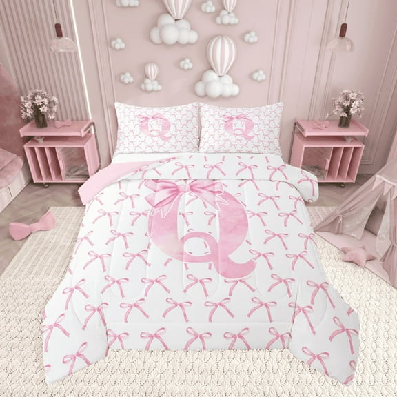 Erosebridal Initial Letter Bedding Twin Comforter Set,Monogrammed Bowknot Down Comforter,Kawaii Decoration,Reversible,Lightweight,2-Piece