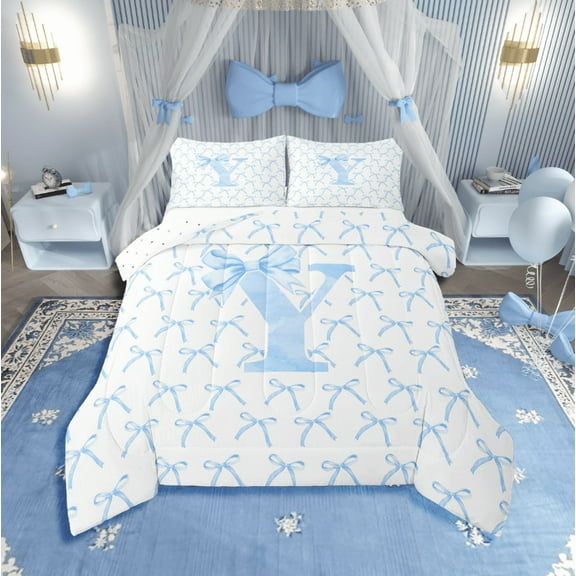 Erosebridal Initial Letter Bedding Twin Comforter Set,Monogrammed Bowknot Down Comforter,Kawaii Decoration,Reversible,Lightweight,2-Piece