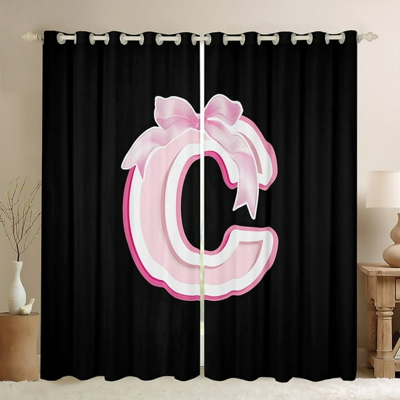 Erosebridal Initial Letter C Curtains and Drapes (42x63), Black Pink 30%-50% Blackout Curtains for Bedroom, Kawaii Bow-tie Curtains for Living Room, Window Curtains Room Decorative