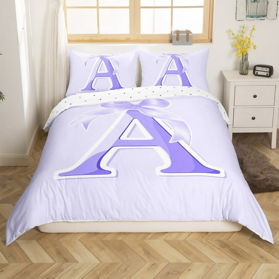 Erosebridal Initial A Letter Comforter Cover Twin, Princess Bow Duvet Cover Twin, Purple Monogrammed Reversible Bedding Twin Size, Microfiber Room Decor, 2pcs(No Comforter)
