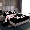 thumbnail image 1 of Erosebridal Initial Letter D Bed Sheets Set Queen Size, Black Pink Bed Sheets Queen, Kawaii Bow-tie Reversible Sheet Set Queen, Lightweight Room Decorative, 4pcs, 1 of 7