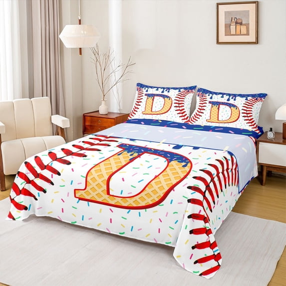 Erosebridal Initial Letter D Bed Sheets for Boy, Cute Ball Print King Sheets, 4pcs