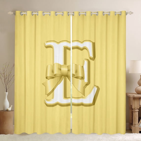 Erosebridal Initial Letter E Curtains Pack of 2 (42x63), Yellow 30%-50% Black Out Curtains, Kawaii Bow-tie Curtains for Living Room, Window Curtains Room Decorative
