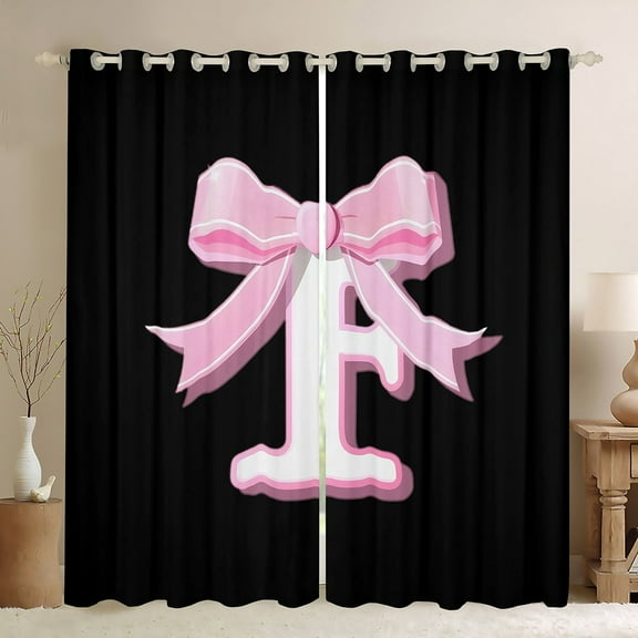 Erosebridal Initial Letter F Curtains and Drapes (38x54), Black Pink 30%-50% Blackout Curtains for Bedroom, Kawaii Bow-tie Curtains for Living Room, Window Curtains Room Decorative