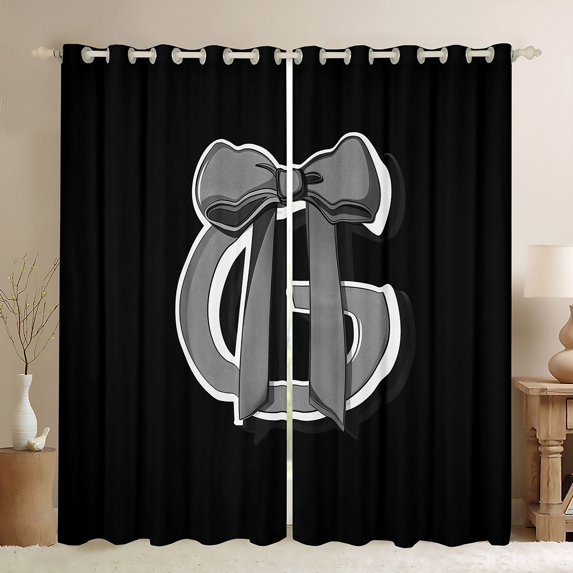 Erosebridal Initial Letter G Curtains for Living Room, Black Gray 30%-50% Blackout Curtains Set of 2 (52x84), Kawaii Bow-tie Curtains and Drapes (52x84), Window Curtains Room Decorative