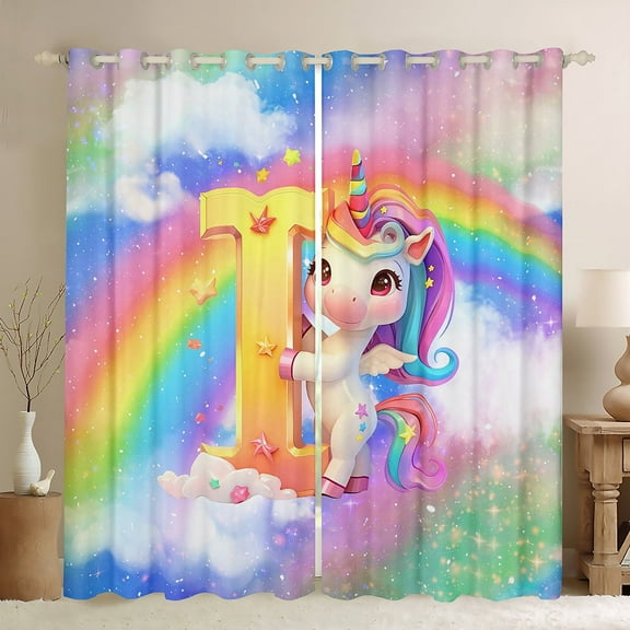 Erosebridal Initial Letter I Curtains and Drapes (38x54), Rainbow Unicorn 30%-50% Blackout Curtains for Bedroom, Monogrammed Curtains for Living Room, Window Drapes Room Decoration
