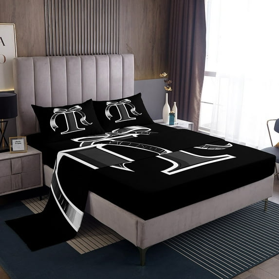 Erosebridal Initial Letter I Sheet Set Queen, Black Gray Bedding Sets Queen Size, Kawaii Bow-tie Reversible Queen Sheet Sets, Lightweight Room Decorative, 4pcs