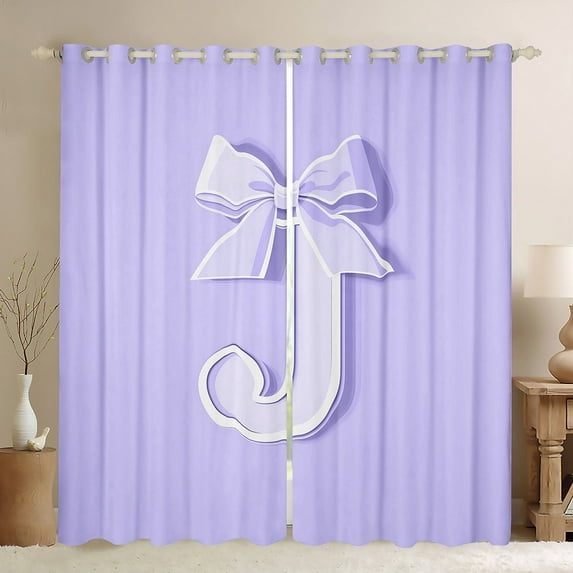 Erosebridal Initial Letter J Curtains for Living Room, Purple 30%-50% Blackout Curtains Set of 2 (38x45), Kawaii Bow-tie Curtains and Drapes (38x45), Window Curtains Room Decorative