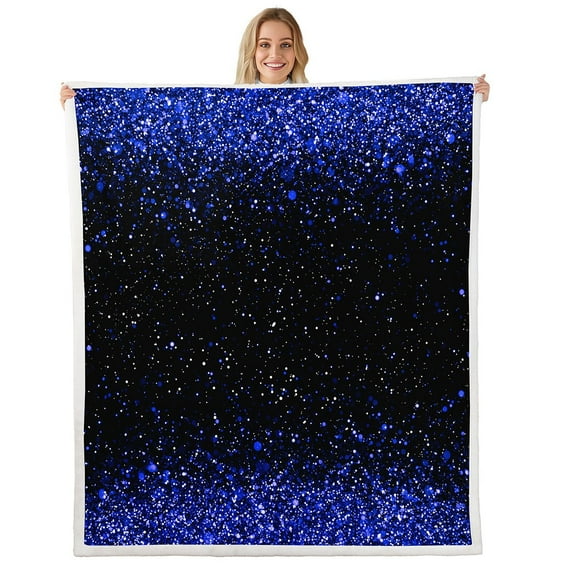 Erosebridal Blue Glitter Throw Blanket for Couch 60x80,Sequin Print Fleece Blanket,Ultra Soft Sherpa Blanket,Sparkling Decoration