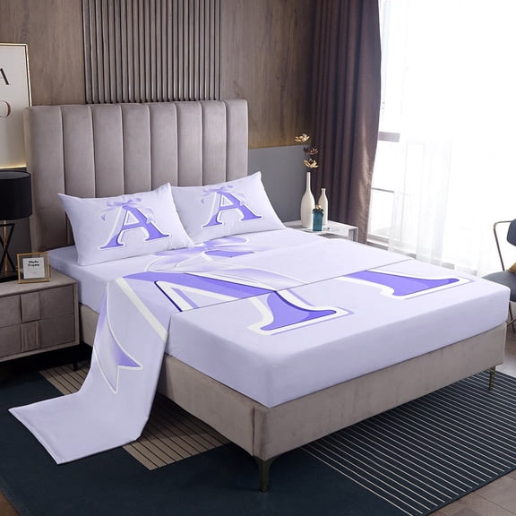 Erosebridal Initial A Letter Twin Sheet Sets, Princess Bow Bedding Twin Size, Purple Monogrammed Reversible Bed Sheets Twin, Microfiber Room Decor, 3pcs